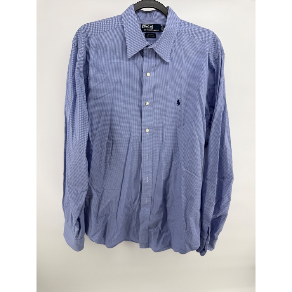 Polo Ralph Lauren Andrew Shirt Mens 16.5 36/37 Blue Gingham Cotton Button Down